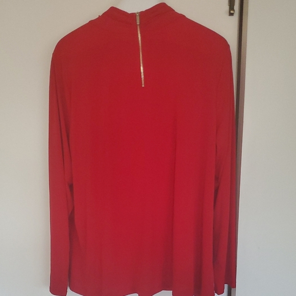 Liz Claiborne Red Mandarin Collar Relaxed Blouse - Picture 4 of 6